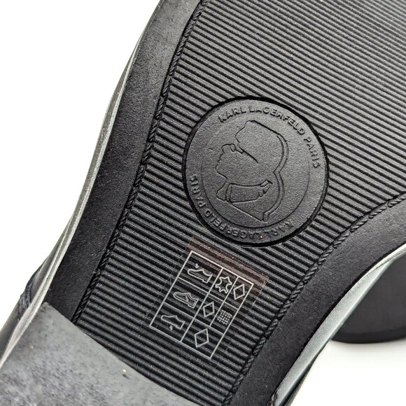 DKNY Women Dottie Black Leather Buckle Pearl Heel Combat boots size 7.5 - Picture 10 of 12